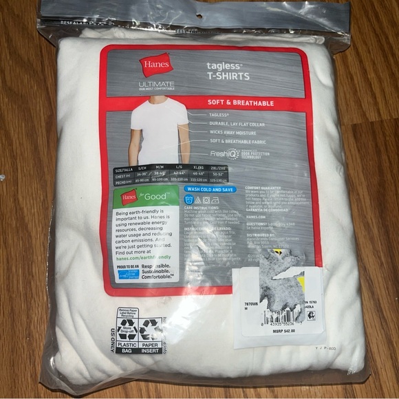 Hanes Men's Control 6-Pack Crew Neck Tagless T Shirts Undershirt White Medium - Picture 2 of 2